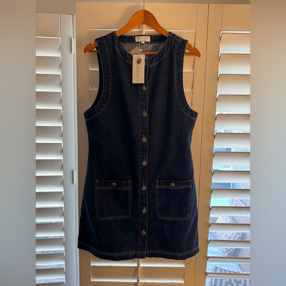 NWT! Madison Dark Blue Denim Top with Button Accent